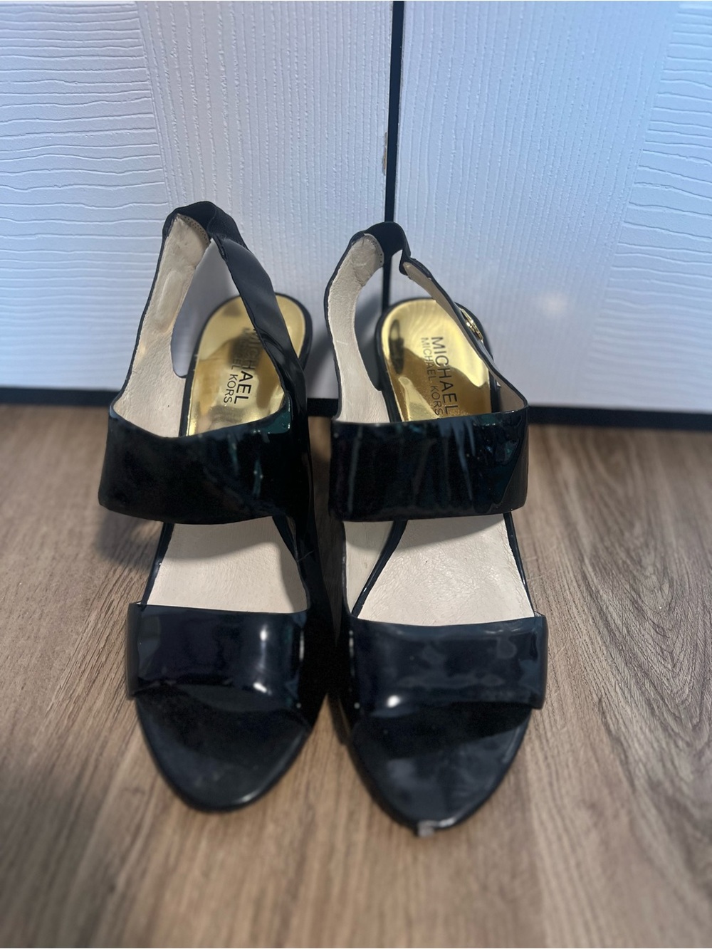 Michael Kors Rochelle Black Patent Slingback Sandals